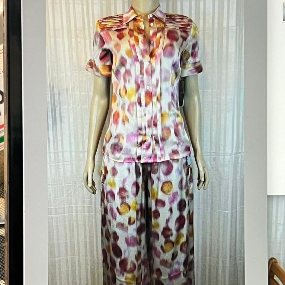 $1875 ROCHAS SET size 40 Italy 4 US 100% SILK  blouses pants women's